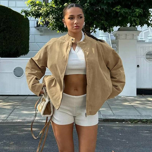 STAND COLLAR BUCKLE CARDIGAN LOOSE CASUAL COAT