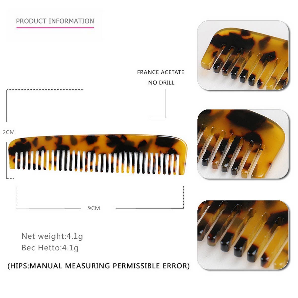 MARBLE TEXTURE ACETATE HAIR COMB STRAIGHT COMB