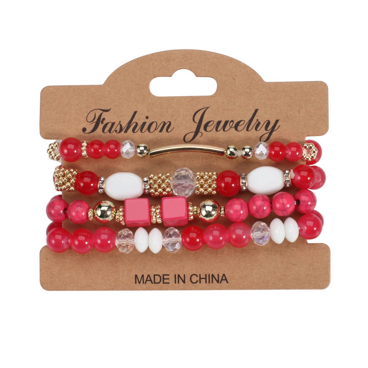 MULTI-LAYERED MARBLED BEADED ELASTIC CORD BRACELET