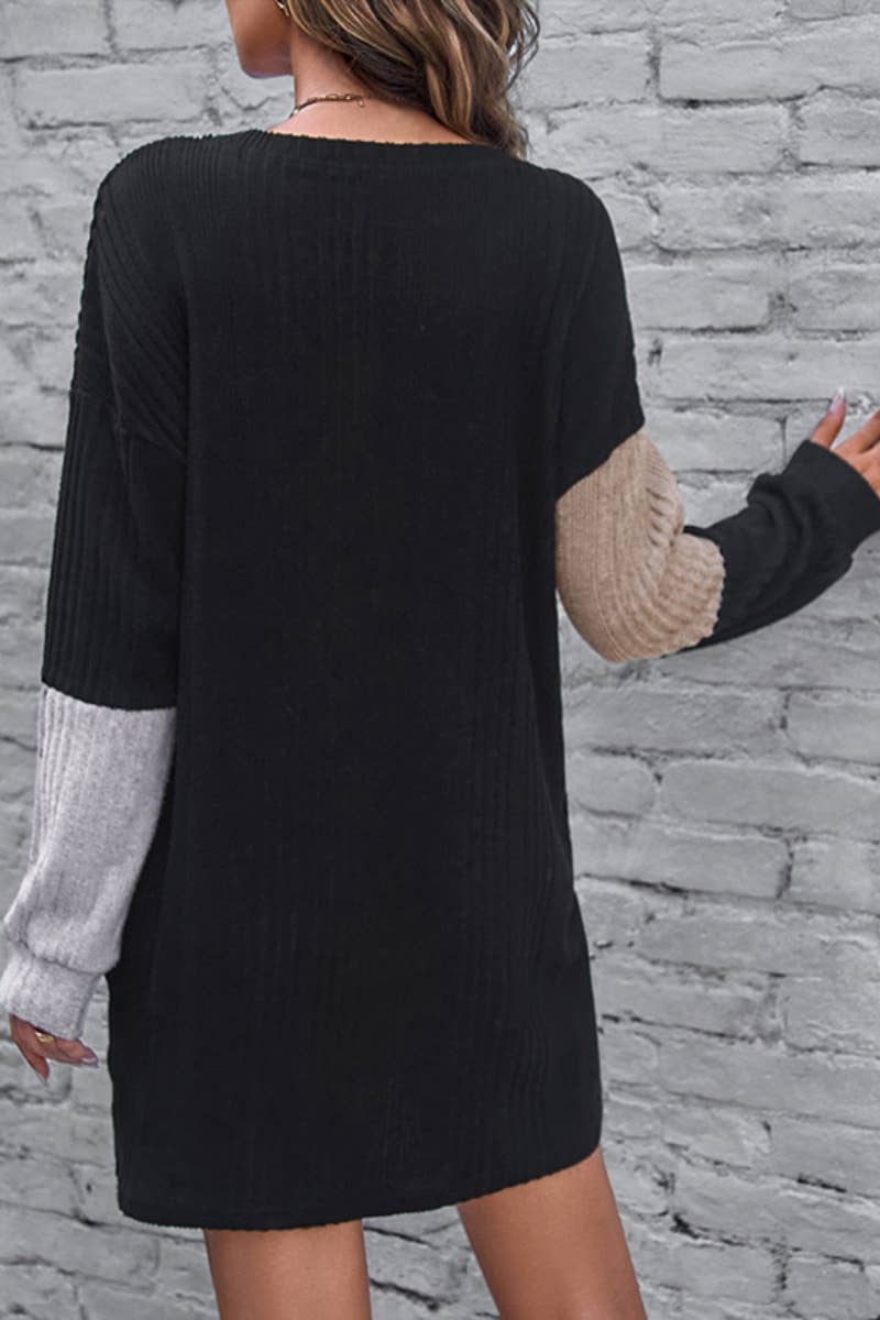 CWDSD6624_CREW NECK LONG SLEEVE SWEATER DRESS SHORT