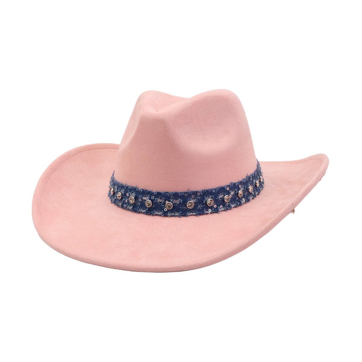 Unisex Suede Cowboy Hat with Leather Belt Detail_CWAH04494