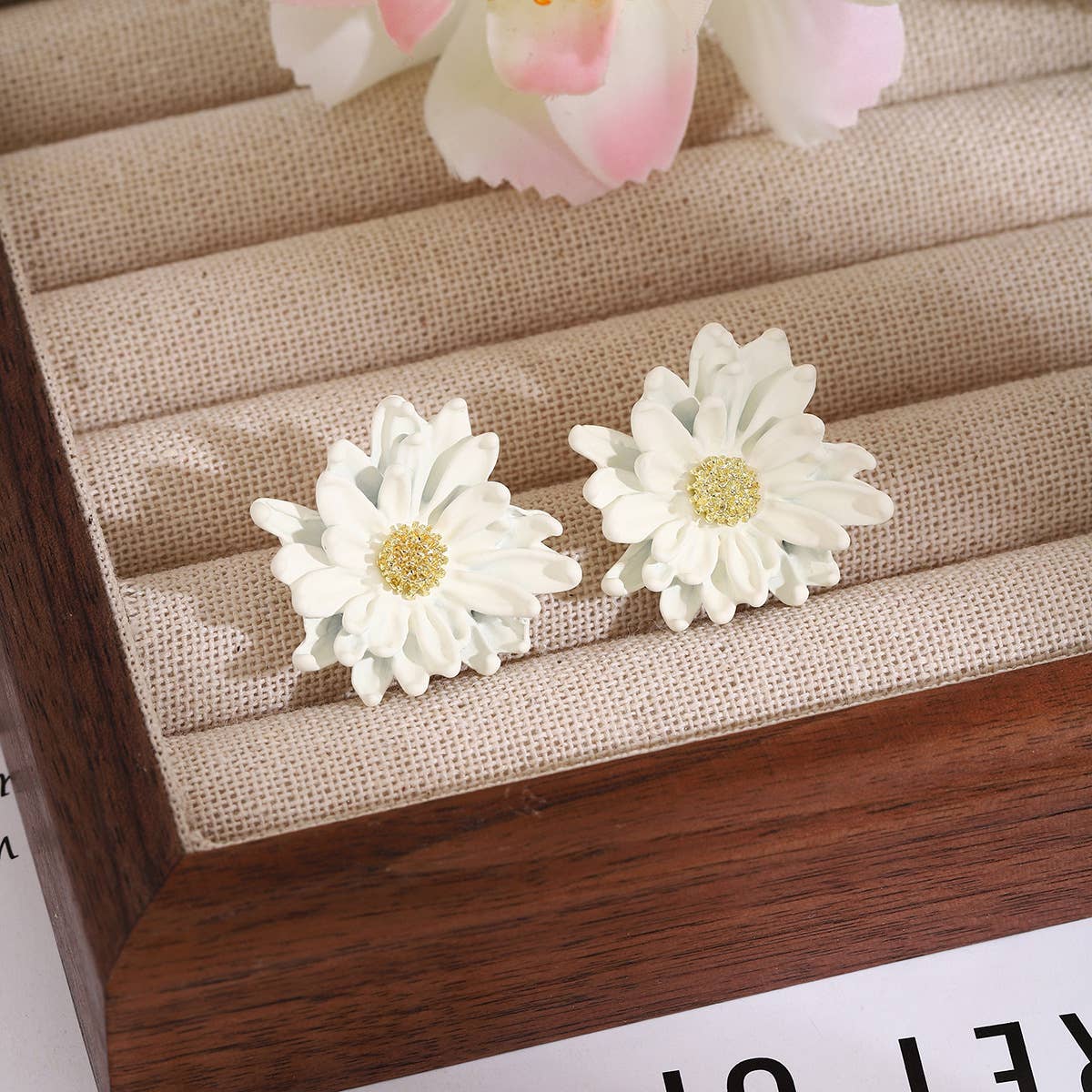 Spray-painted three-dimensional floral earrings