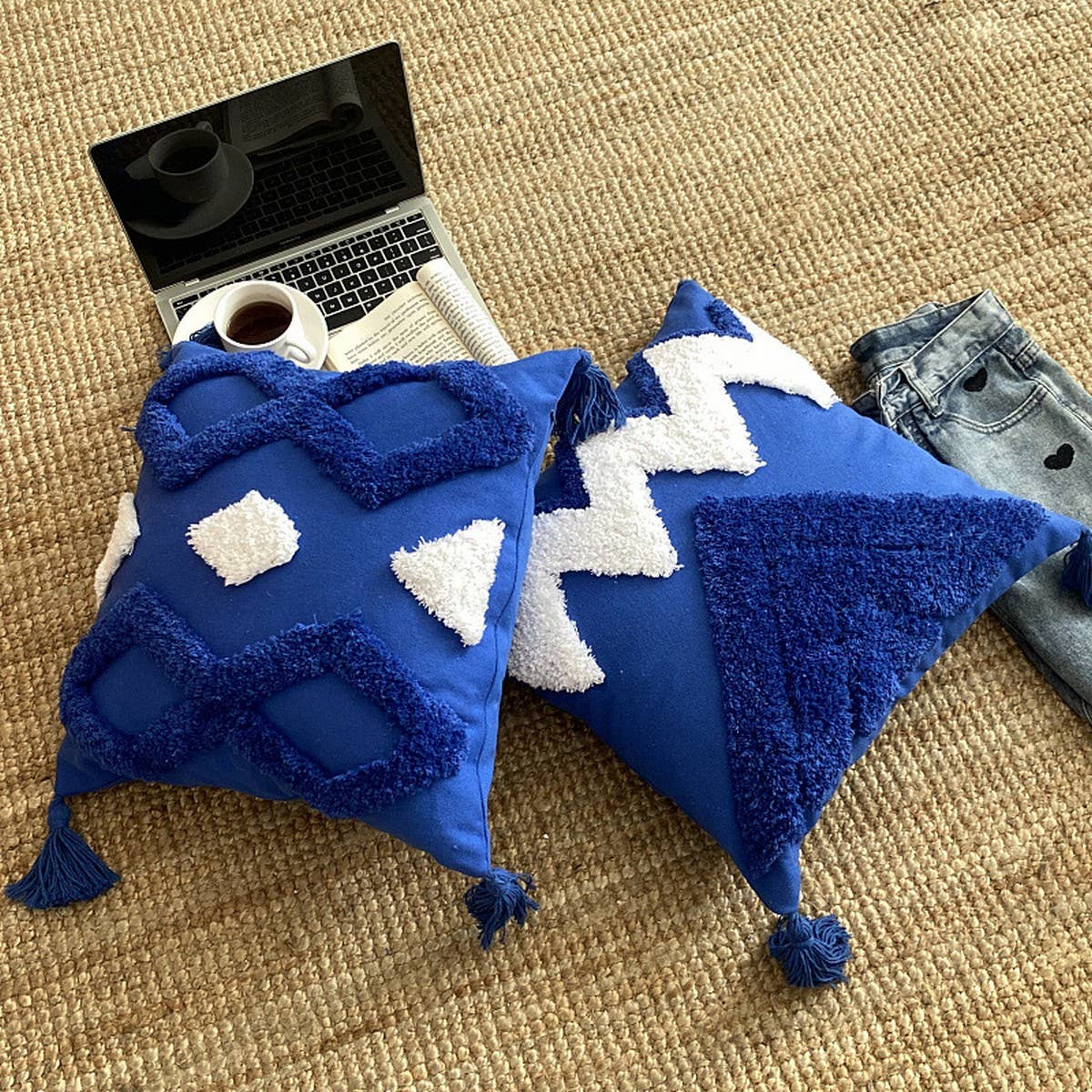 PLUSH BLUE PILLOW MOROCCAN STYLE PILLOWCASE_CWMM0869