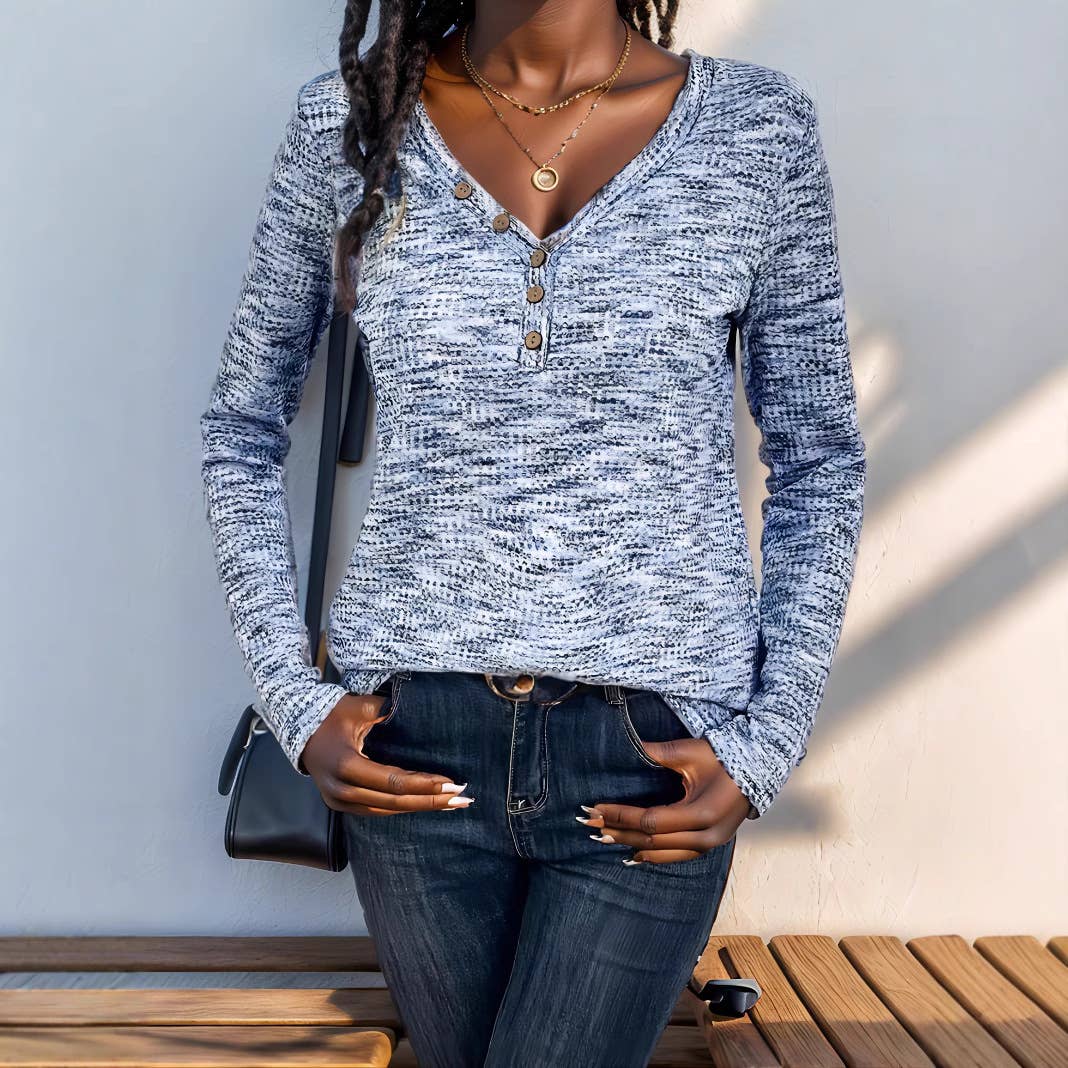 WOMEN'S LONG SLEEVE V-NECK SOLID COLOR T-SHIRT