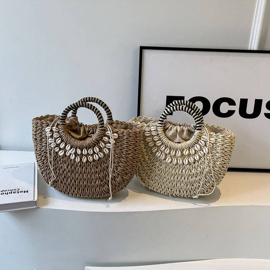 RETRO SEMICIRCLE FASHIONABLE SHELL WOVEN BAG_CWAB2316