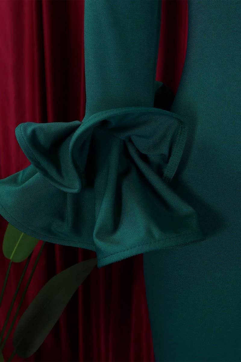 CWDMD1729_ONE SHOULDER SLIT RUFFLE SLEEVE EVENING MAXI DRESS