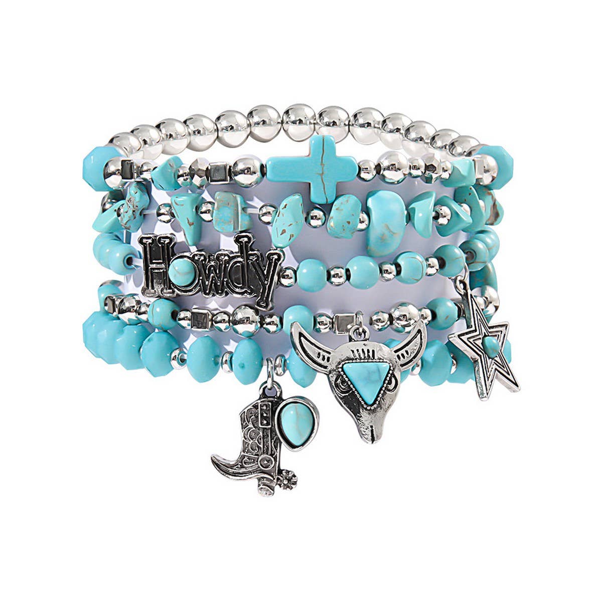 ETHNIC STYLE BULL HEAD CACTUS BRACELET SET