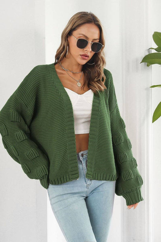 CWOCAL1191_3D LANTERN SLEEVE KNITTED CARDIGAN SWEATER
