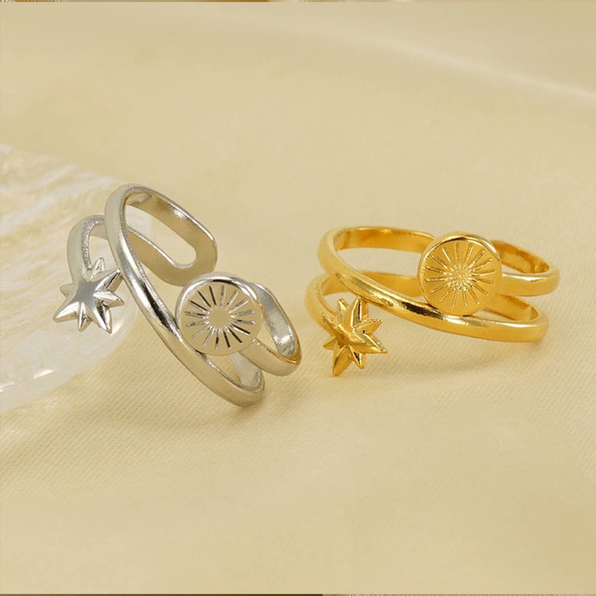 18K STAINLESS STEEL STAR COLD WIND DOUBLE RING