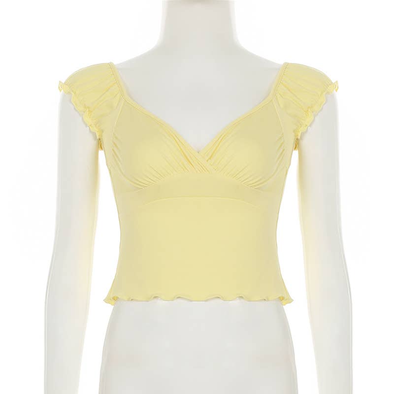 Hubble-bubble sleeve edge short sleeve T-shirt