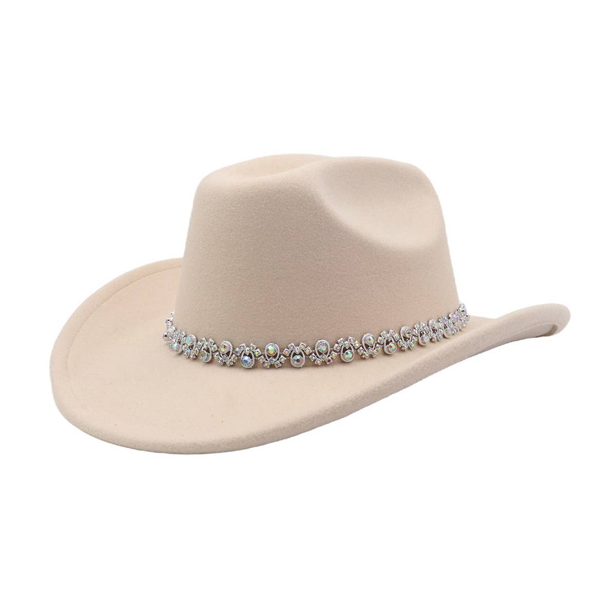 Festival White Felt Cowboy Hat with Sparkle Trim_CWAH04458