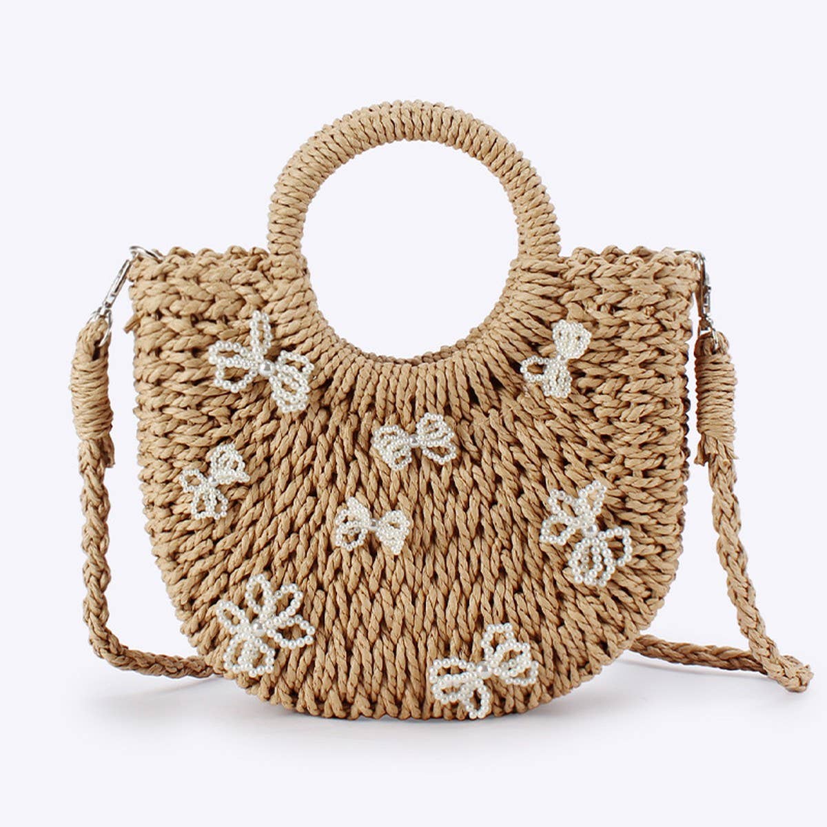 BOW KNOT SEMICIRCLE PAPER ROPE STRAW BAG_CWAB4718