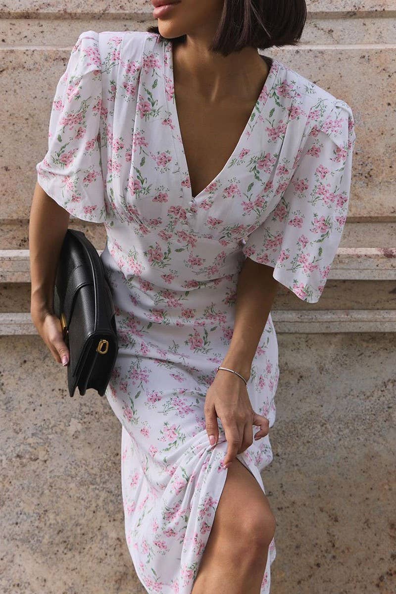 CWDMD5264_V-NECK HIGH WAIST FLORAL MAXI SKIRT