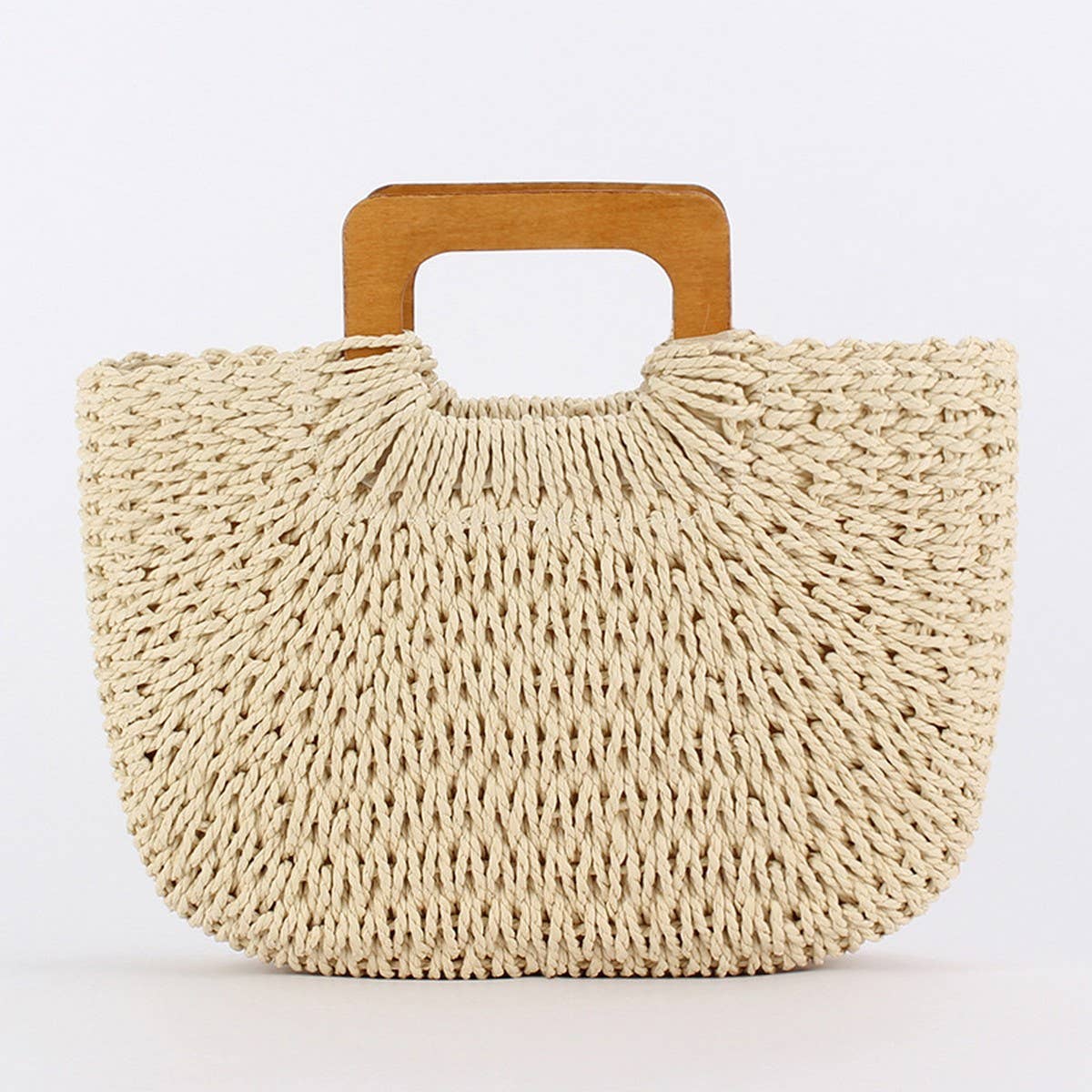 WOODEN HANDLE CASUAL SIMPLE PAPER ROPE WOVEN BAG_CWAB4709