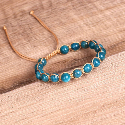 BLUE ROUND BEADS STONE BEADS BRAIDED BRACELETS_CWAJE3951