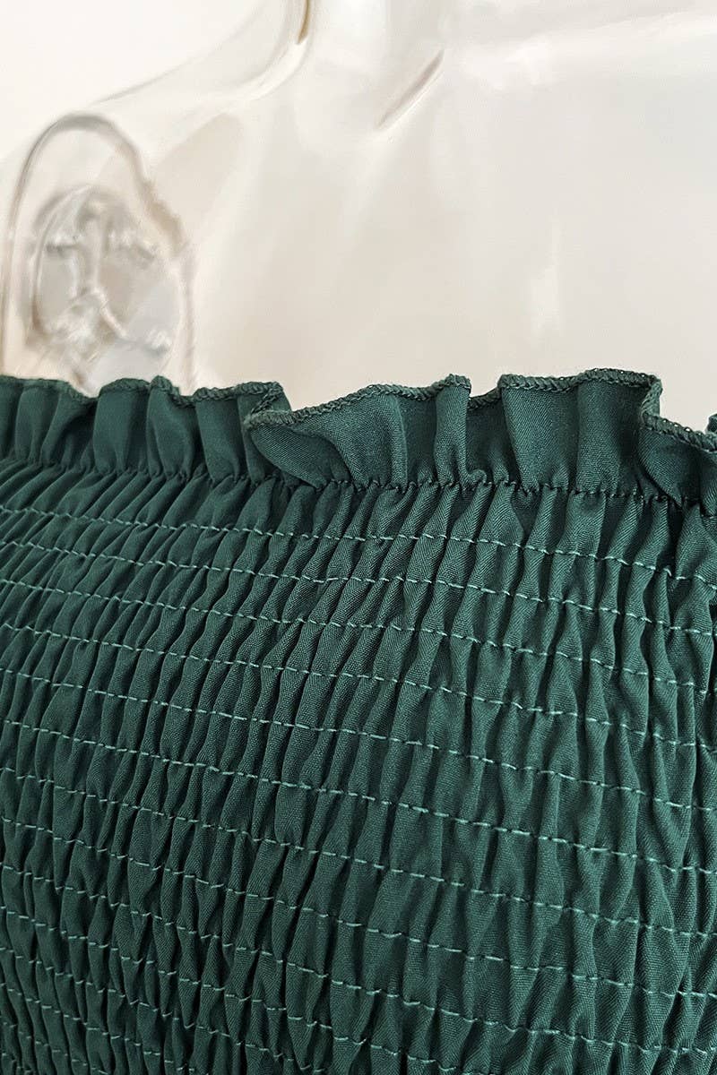 CWDMD4822_RUFFLED SQUARE NECK TRUMPET SLEEVE SWING DRESS