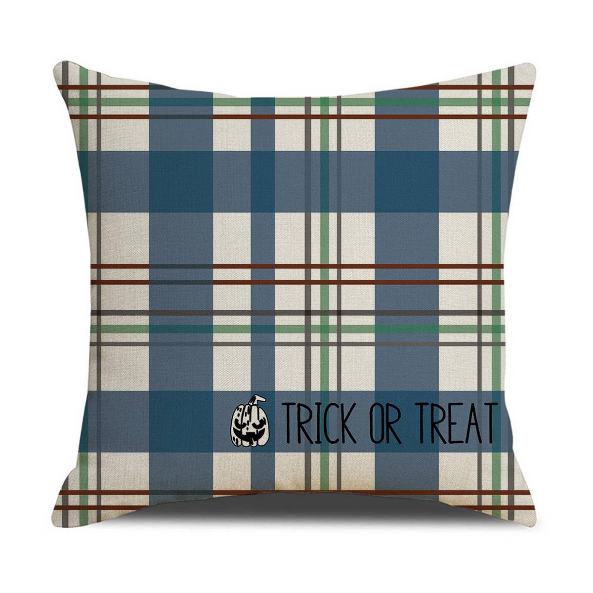 HALLOWEEN DARK BLUE PLAID PUMPKIN PILLOWCASE
