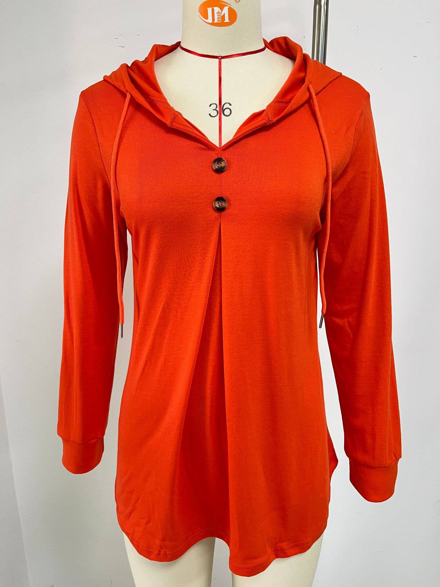 V-NECK BUTTON-UP HOODIE LOOSE LONG-SLEEVED HOODIE