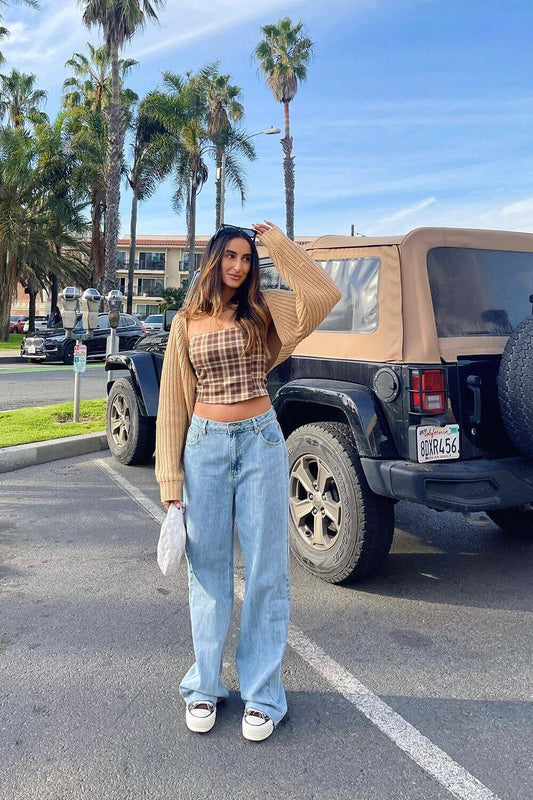 Solid color wide leg straight leg denim pants