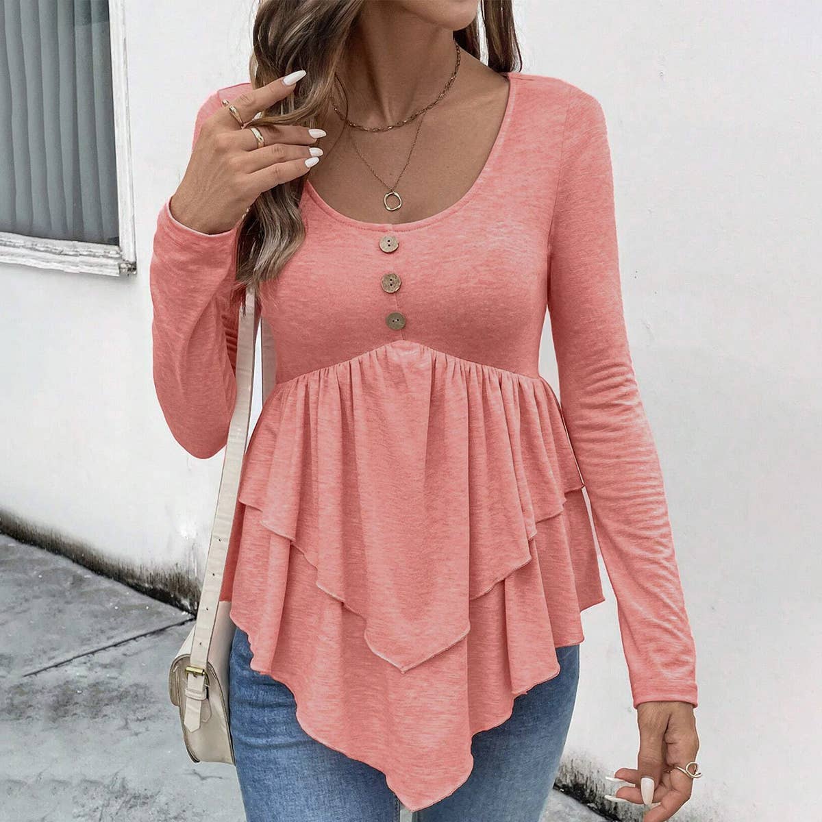 STYLISH CASUAL T-SHIRT WITH SIMPLE IRREGULAR HEM