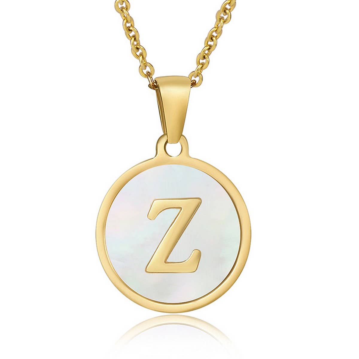 CIRCULAR SHELL ENGLISH LETTER PENDANT NECKLACE