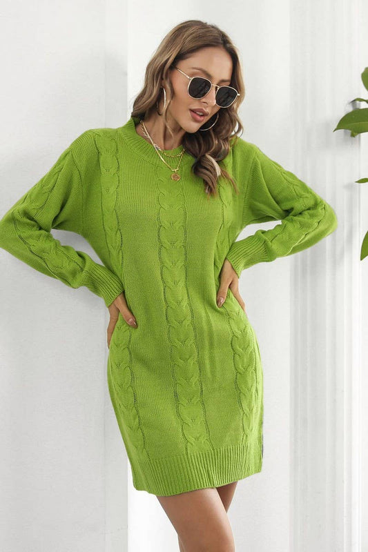 CWDSD7335_CASUAL LOOSE CABLE KNITTED LONG SLEEVE DRESS