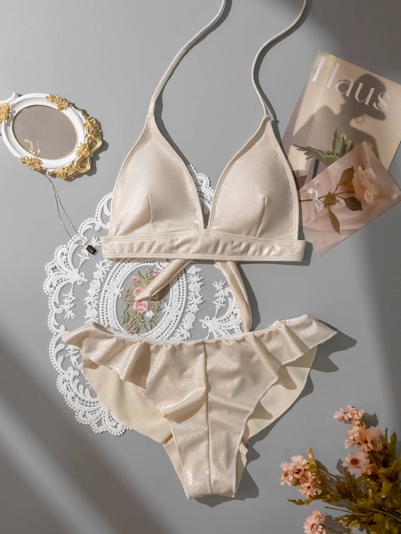 Gold Foil Bikini Set - Sexy Backless Swimsuit