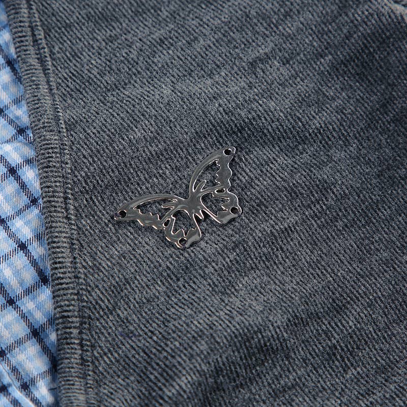 PREPPY PATCHWORK SHIRT NECK LONG-SLEEVED DRESS