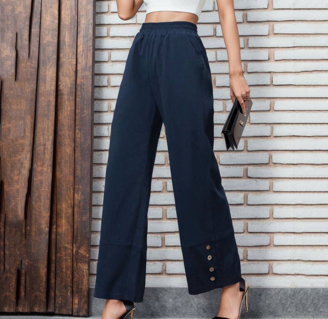 SOLID COLOR CASUAL STRAIGHT LEG PANTS