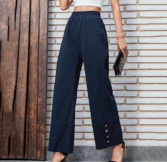 SOLID COLOR CASUAL STRAIGHT LEG PANTS