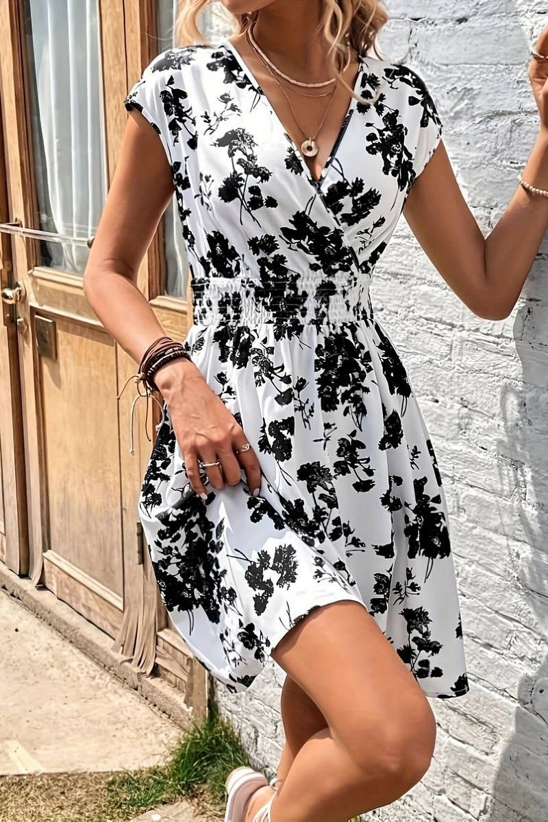 CWDSD8109_SUMMER DEEP V NECK TEMPERAMENT CASUAL DRESS