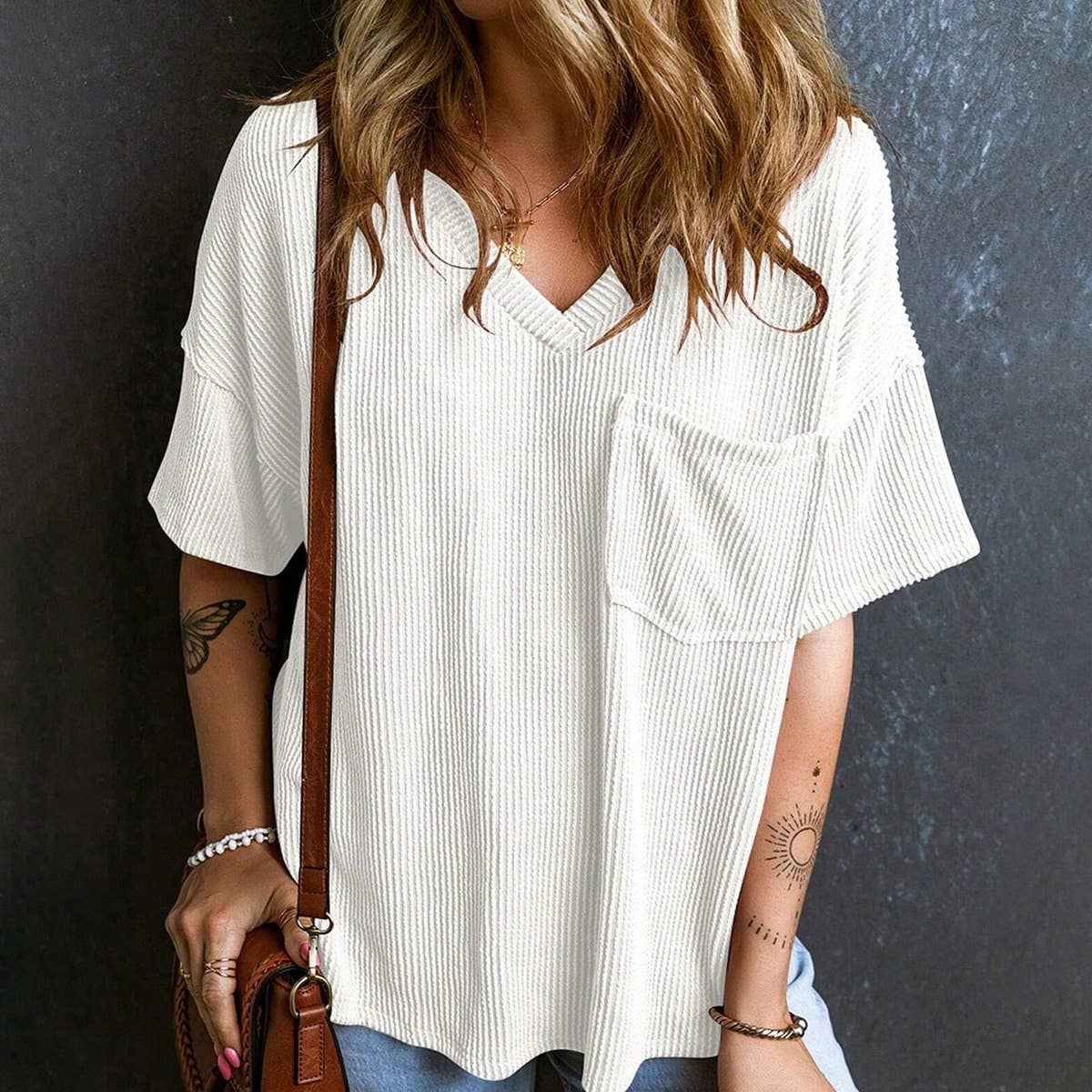 Women¡¯s fashion colorblock twist V-neck top