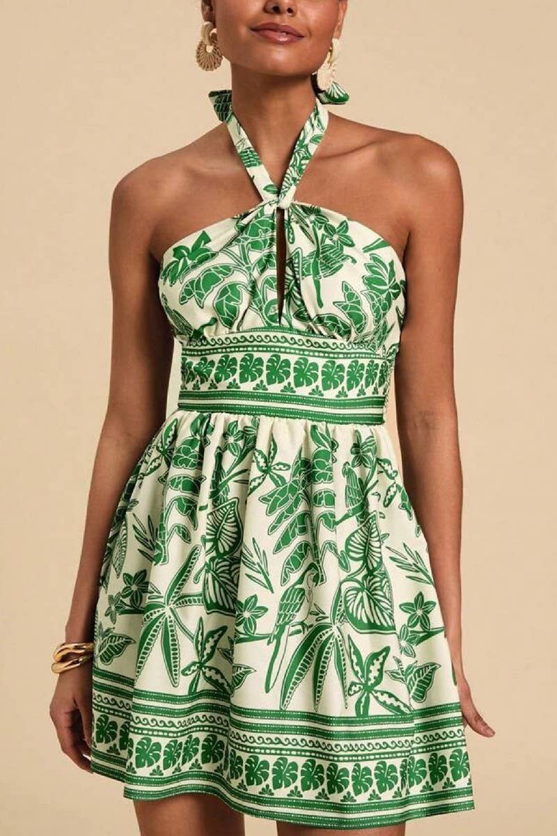 CWDHL01112_RETRO CORSETED FLORAL HALTER DRESS