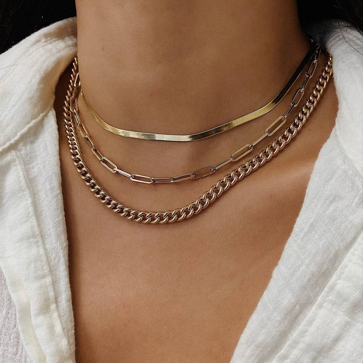 SNAKE CHAIN COMBINATION MULTI-LAYERED NECKLACE_CWMM3621