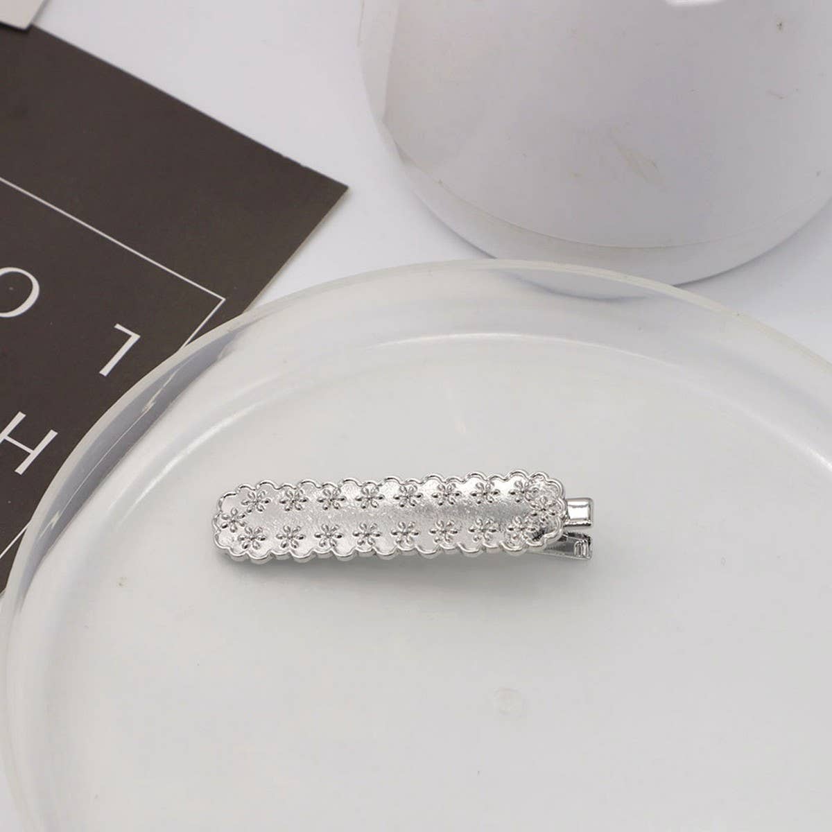 METAL ROSE HAIRPIN SIDE BANGS DUCKBILL CLIP