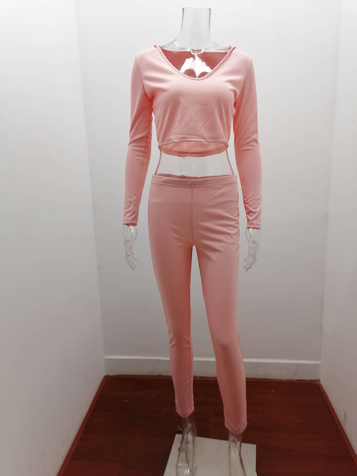 LONG SLEEVE SOLID COLOR HOODED CASUAL SPORTS SUIT