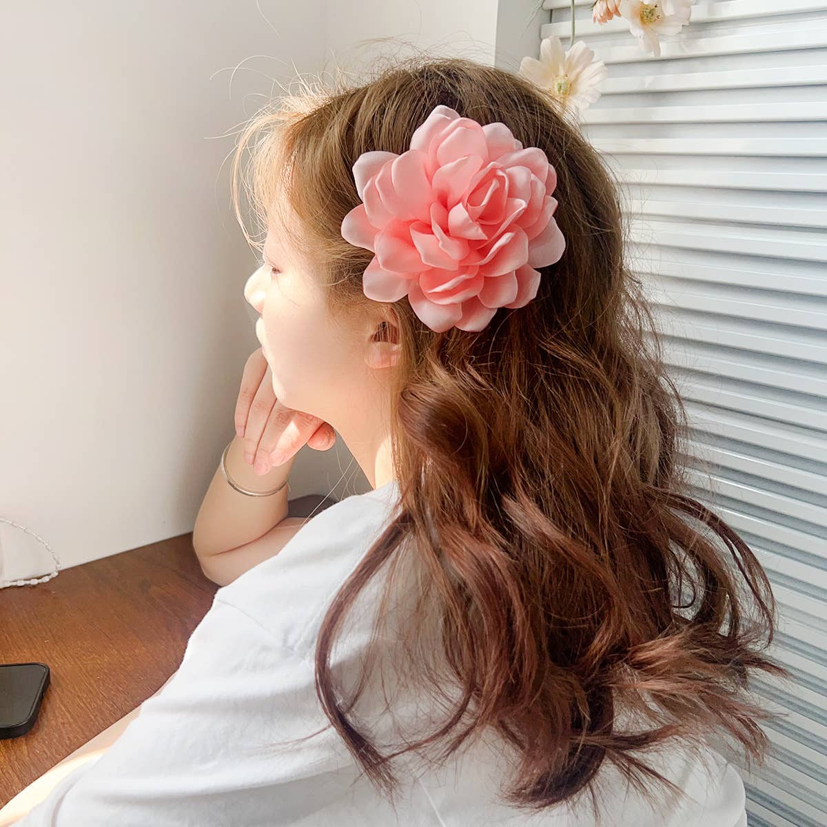 Fresh rose-themed fabric flower hair clips