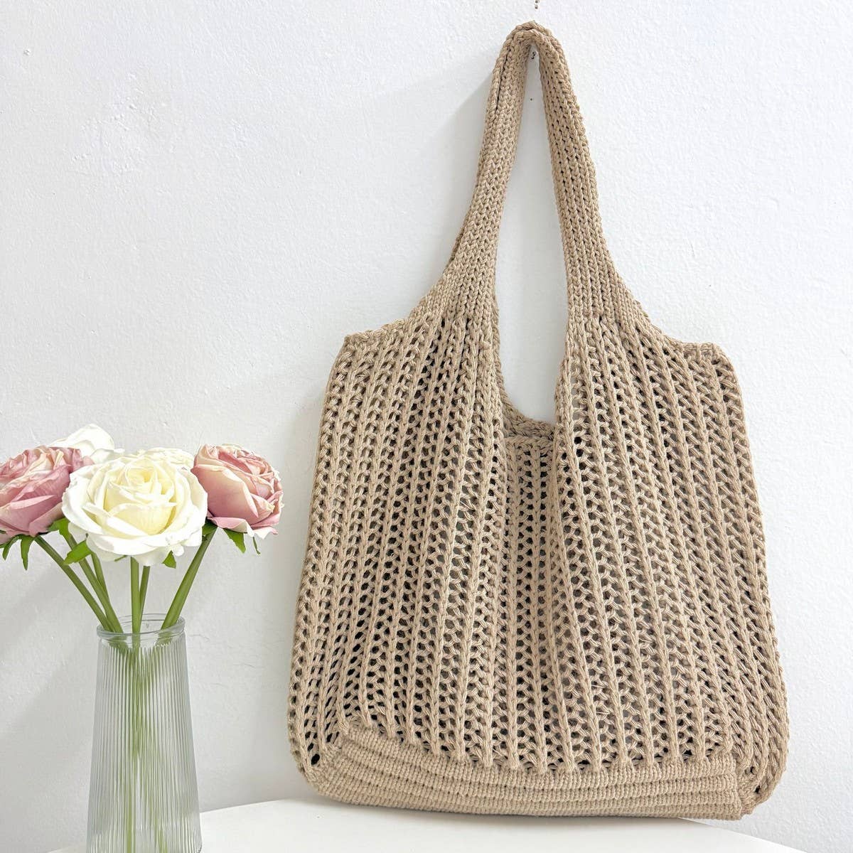 CUAB00636_2025 LARGE CAPACITY BOHO KNIT TOTE BEACH BAG