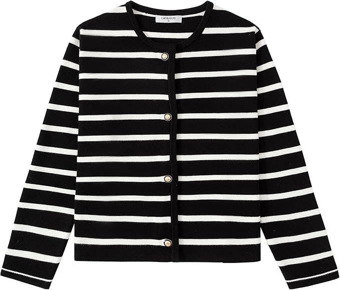 FASHION LONG-SLEEVED BUTTON-UP CREW-NECK CARDIGAN