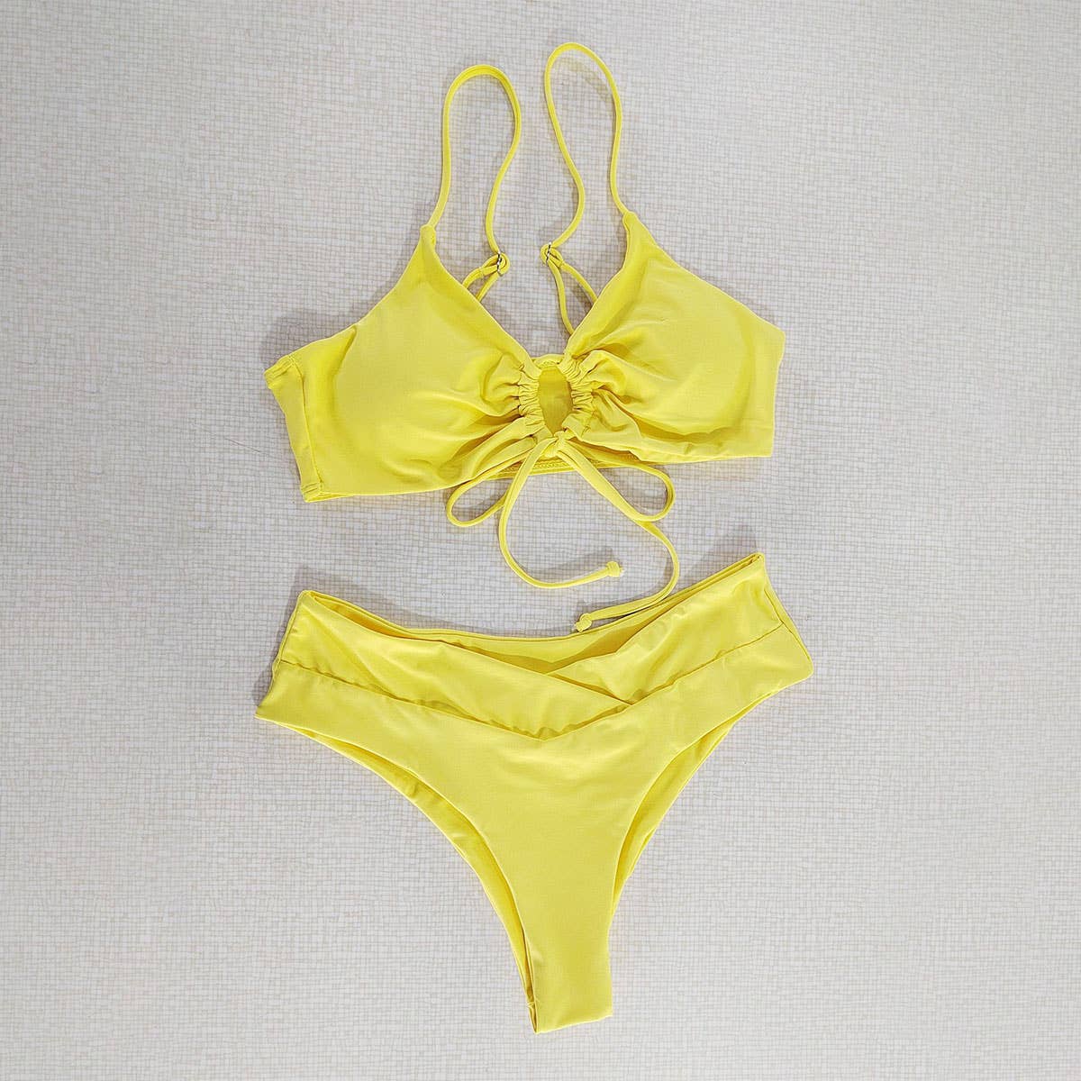 Tied Bow Bikini Set-Solid Color Sexy Swimsuit