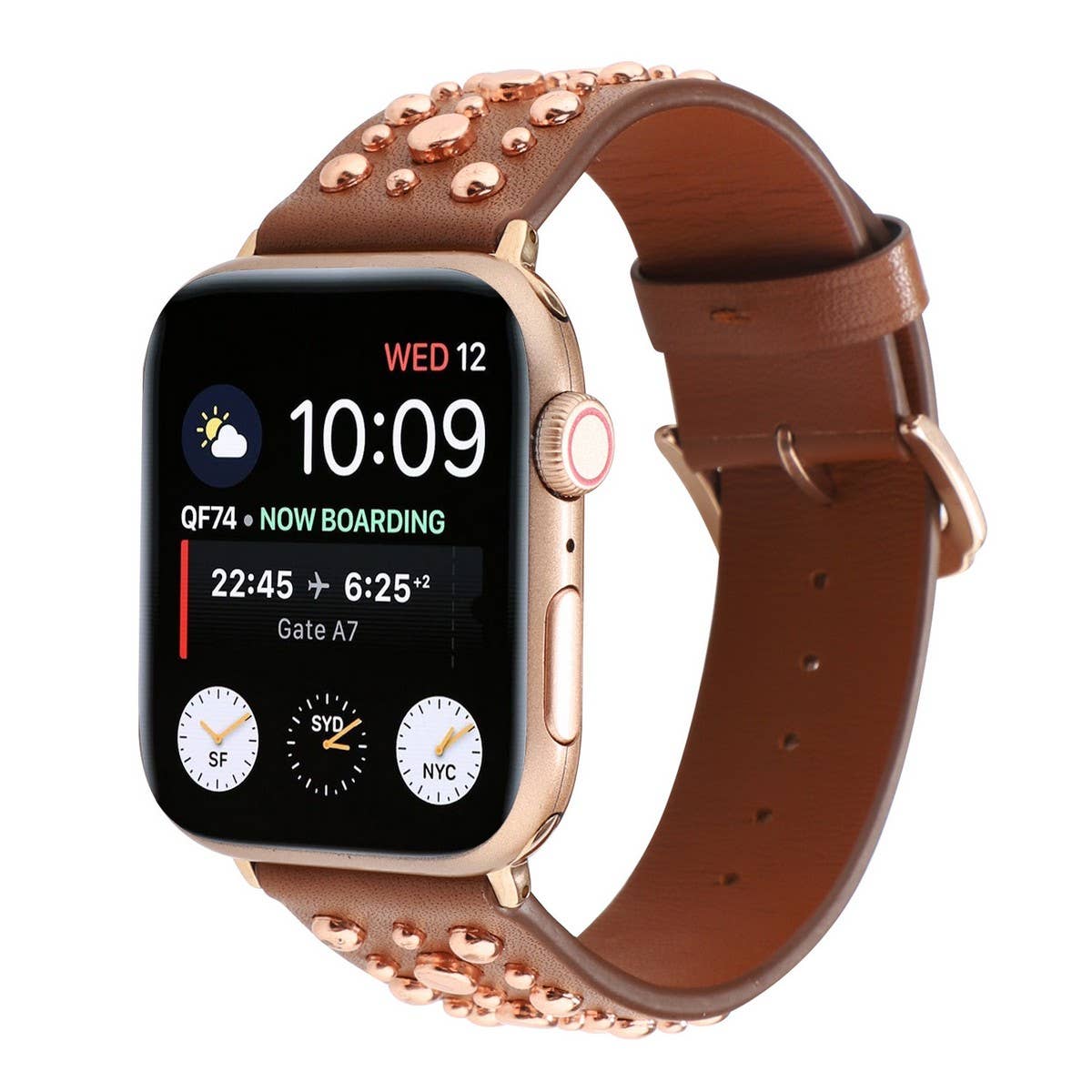 IWATCH9-1IWATCH8 GOLD RIVET GENUINE LEATHER STRAP