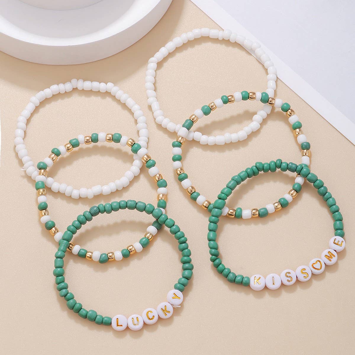 ST. PATRICK'S DAY RICE BEAD ALPHABET BRACELET SET_CWMM3506