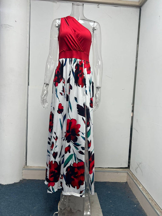 Sleeveless high-waisted slit dress elegant style