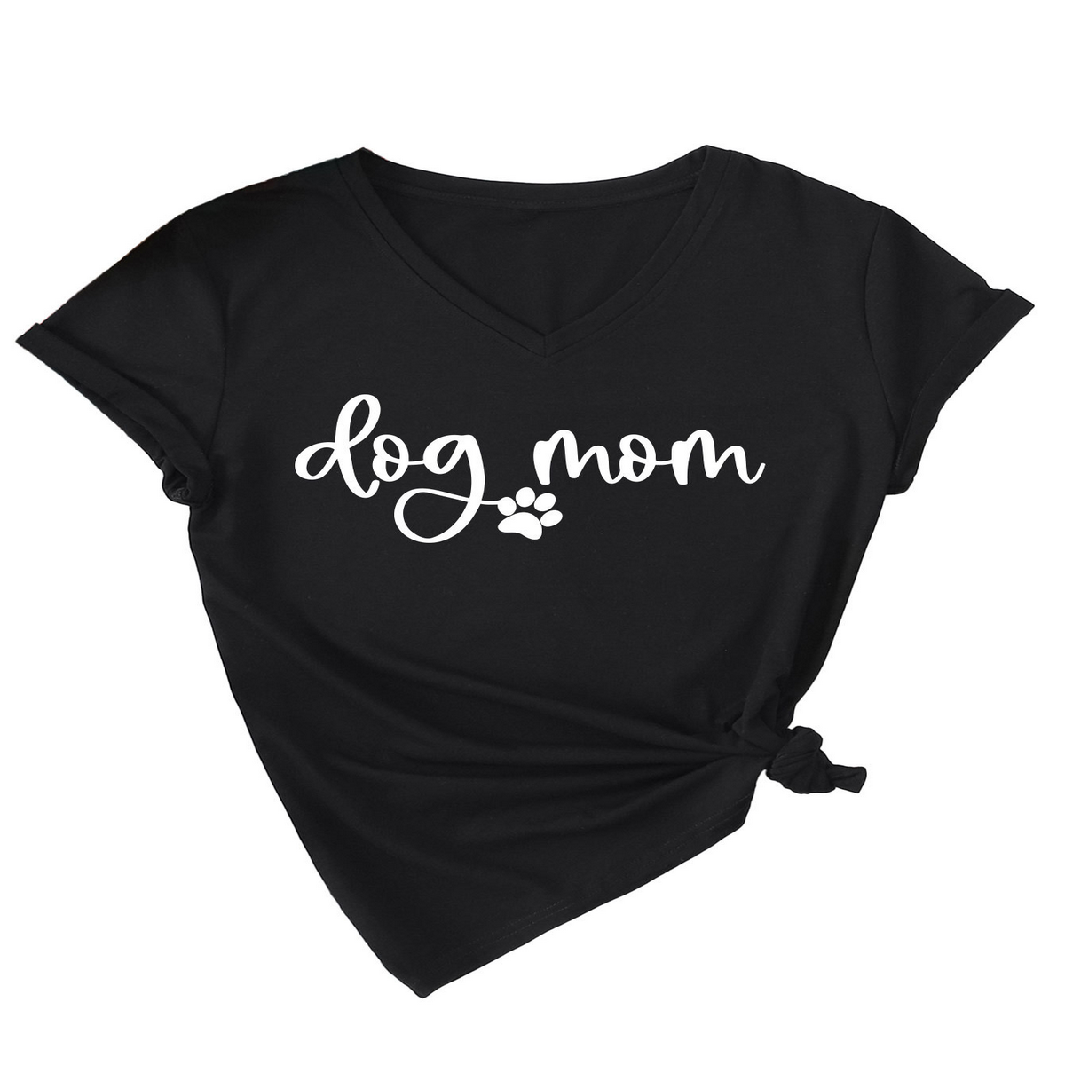 Fashion V-Neck Women's Tee with Dog Letter Print_CWTTS1511