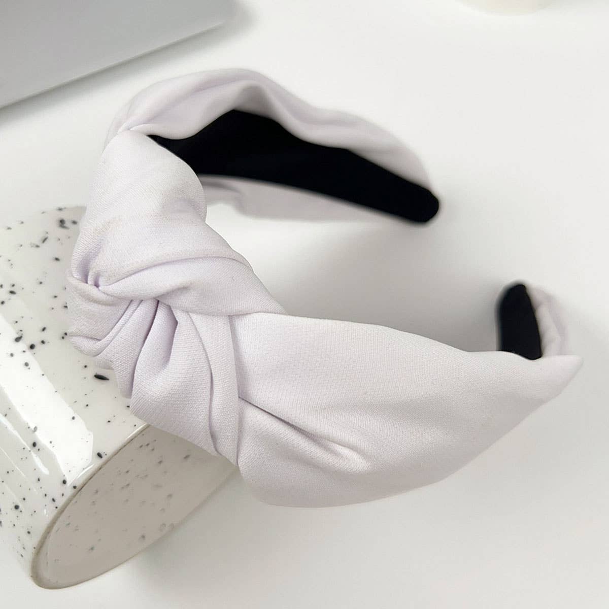 Wide-edge solid-color fabric cross knot headband