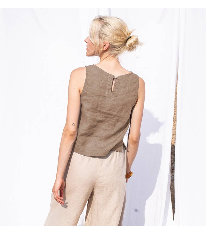 Small basic short cotton linen sleeveless vest
