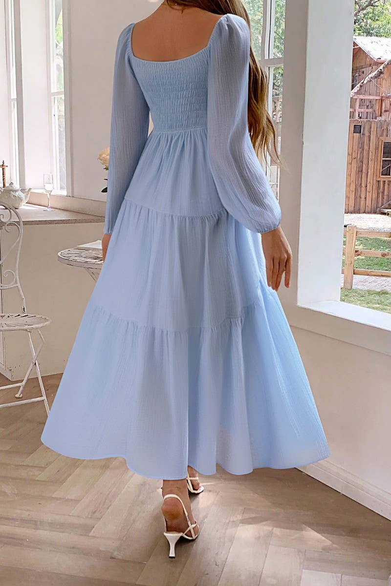 CWDMD01183_LONG SLEEVE SQUARE NECK CASUAL VACATION DRESS