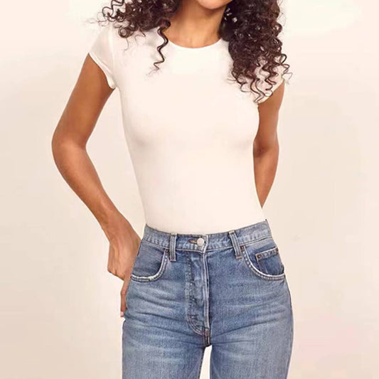 Sexy tight cotton ribbed round neck jumpsuit