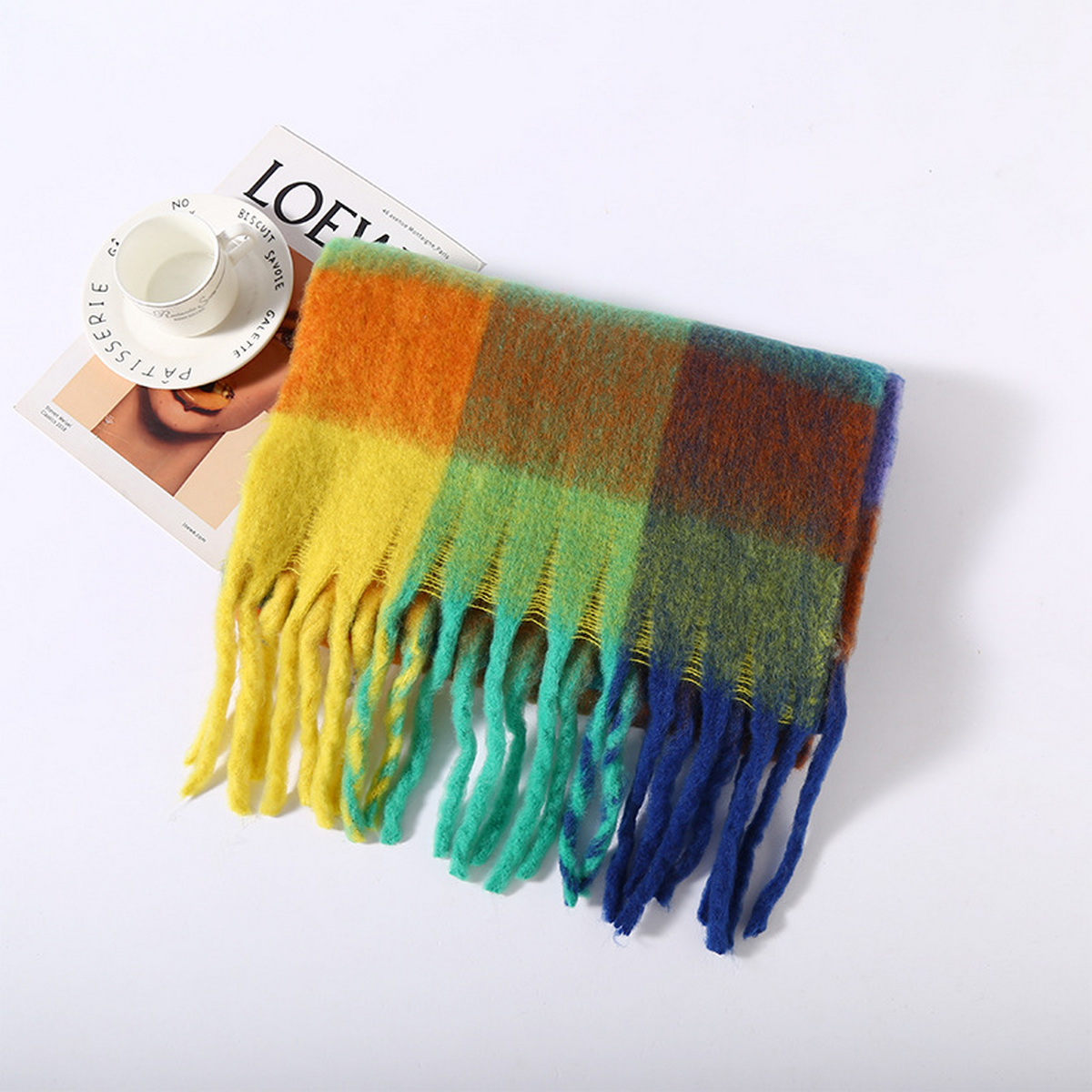 Faux Cashmere Plaid Scarf ? Thick Fringed Wrap