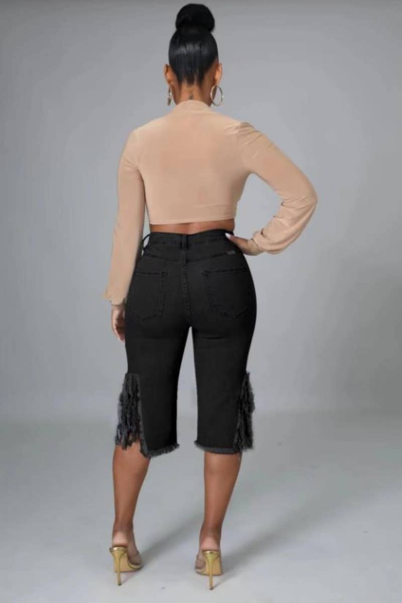 WOMEN'S STRETCH JEANS WITH RIPPED FRINGE_CWJS0167